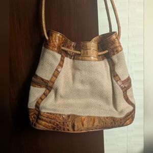 Brahmin Tan and Brown Harbor Collection Crocodile Bag